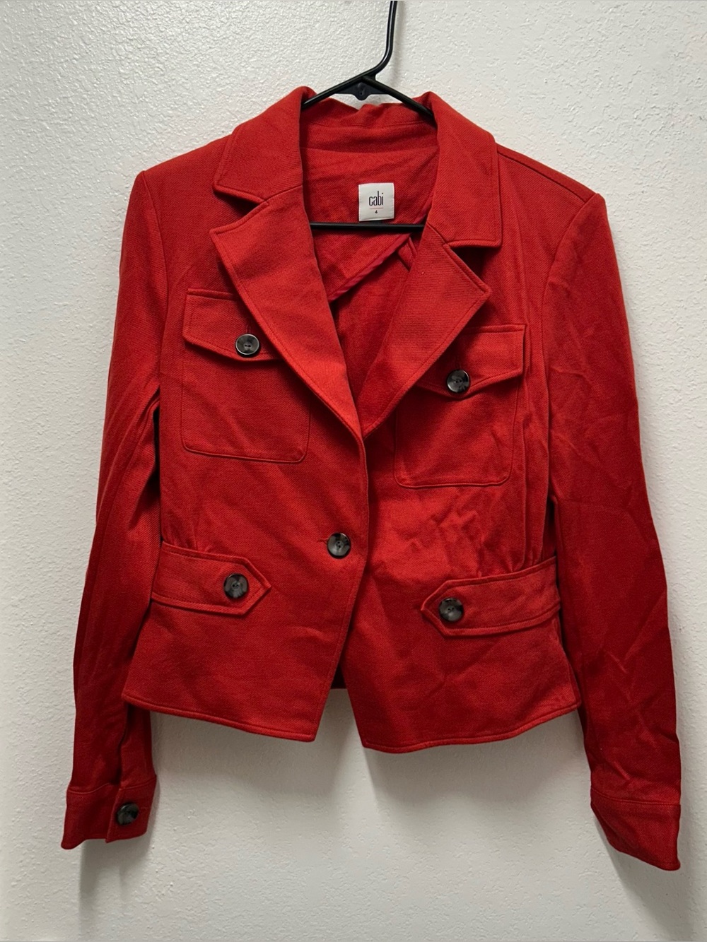 CAbi Little Red Jacket #3374 Blazer Size 4 Tailored Military Ponte Knit EUC